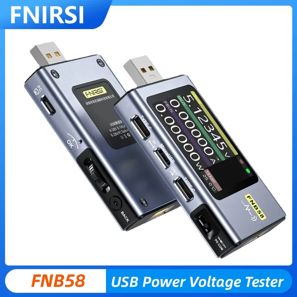 FNIRSI FNB58 USB Power Voltage Tester LCD Digital Voltmeter Portable Mini Type C Real-Time Current Power Capacity Monitor