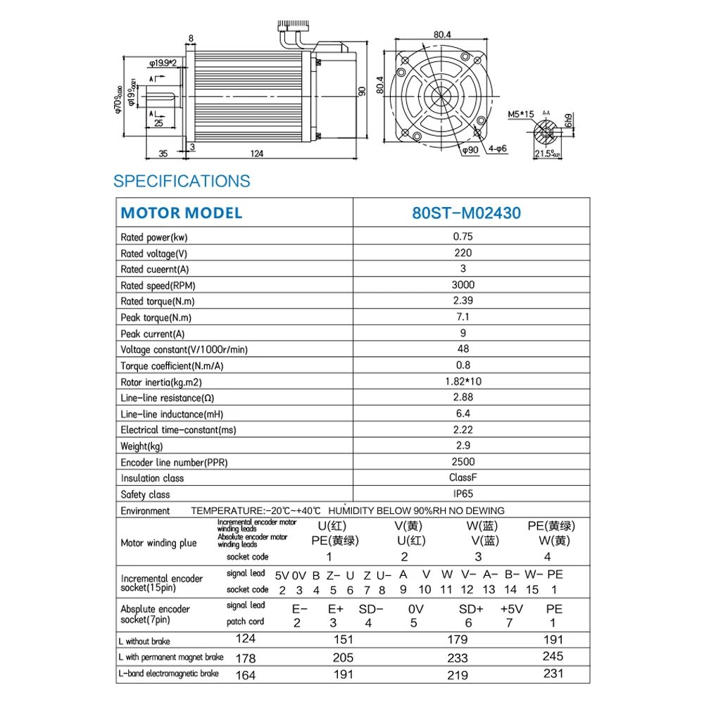 새로운 80ST-M02430 90ST 0.75kw 750w 서보 모터 플랜지 80 2.4Nm AC 드라이버 T3L-L20F-GABN 키트 CNC 밀링 머신 용 0.75kw