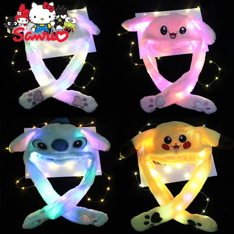 1Pc Sanrio Cinnamoroll Glowing Moving Bunny Hat Ears Cute Plush Warm Funny Toy Children Novelty Gift Kawaii Holiday Decoration