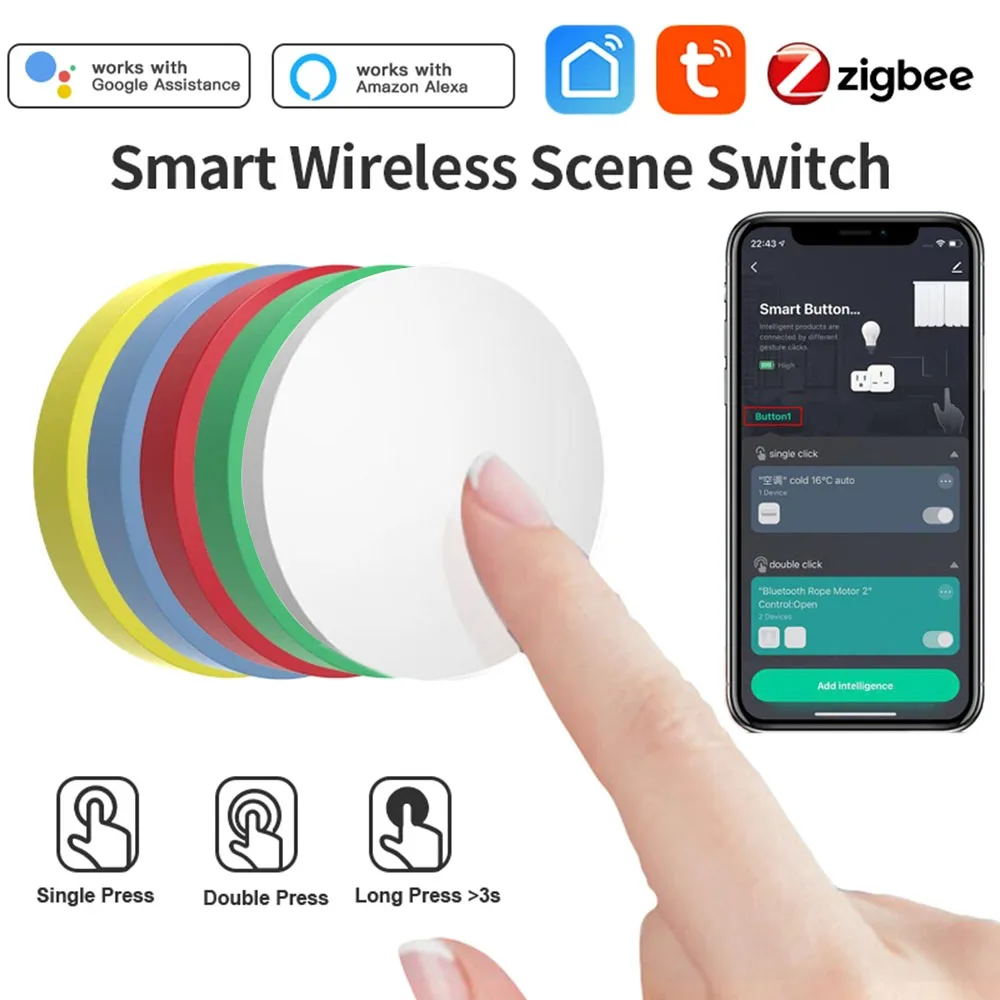 Tuya ZigBee สวิตช์ปุ่มไร้สายอัจฉริยะชีวิตอัจฉริยะสวิตช์เชื่อมโยงฉากอัจฉริยะรองรับ Google Alexa Voice Assistant 1