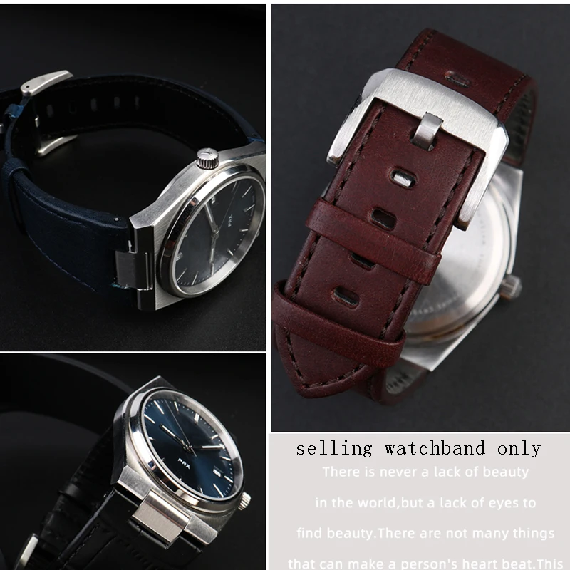 Convex End Leather Watchband for Tissot 1853 PRX series Strap Belt T137.407 T137.410 Men's Bracelet Wrist Strap Bracelet 26x12mm
