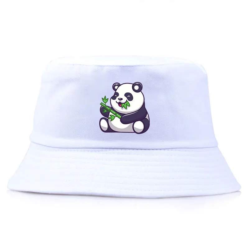 

Chinese Panda Print Summer Cotton Bucket Hat Unisex Casual Travel Panama Fishing Cap Boy Visor Beach Hat Male Reversible Sun Cap
