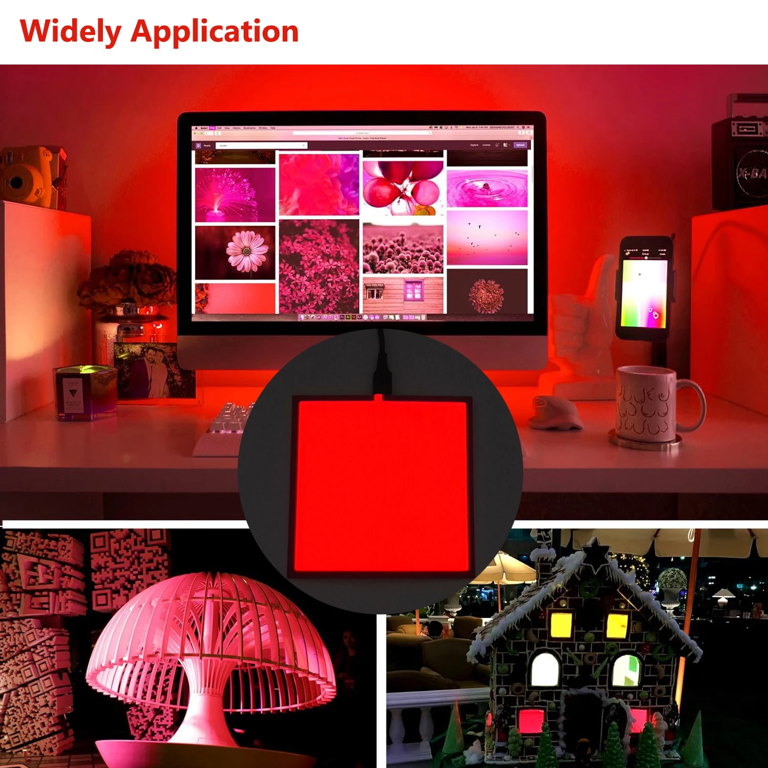 3 Modes Stay on/Slow Flash/Fast Flash El Panel Light 10cm x 10cm DIY EL Panel for Cosplay Party E-sports Room Decoration 5