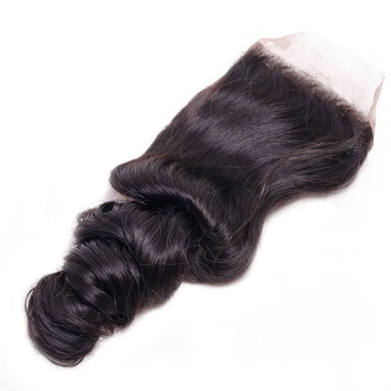 Loose Wave 4x4 Lace Frontal Human Hair Natural Color Brazilian Virgin Hair Transparent Lace Closure For Women Pre-Plucked