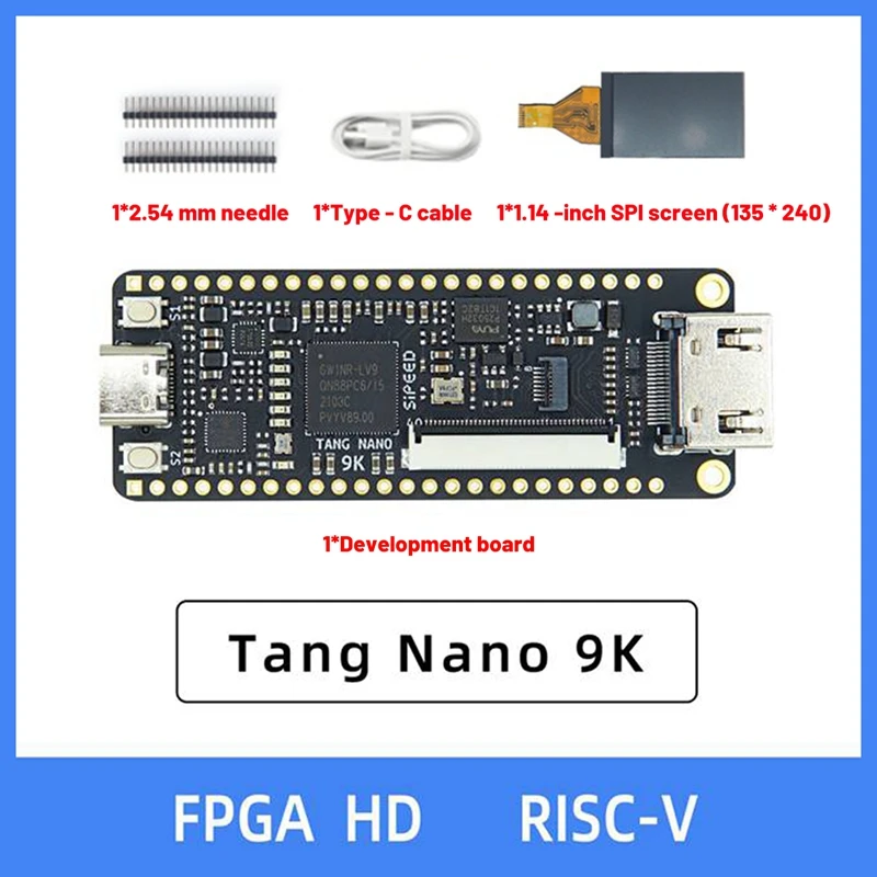 

For Tang Nano 9K FPGA Gaoyun GW1NR-9 RISC-V RV -Compatible Development Board+1.14 Inch SPI Screen+2.54Mm Pin Header