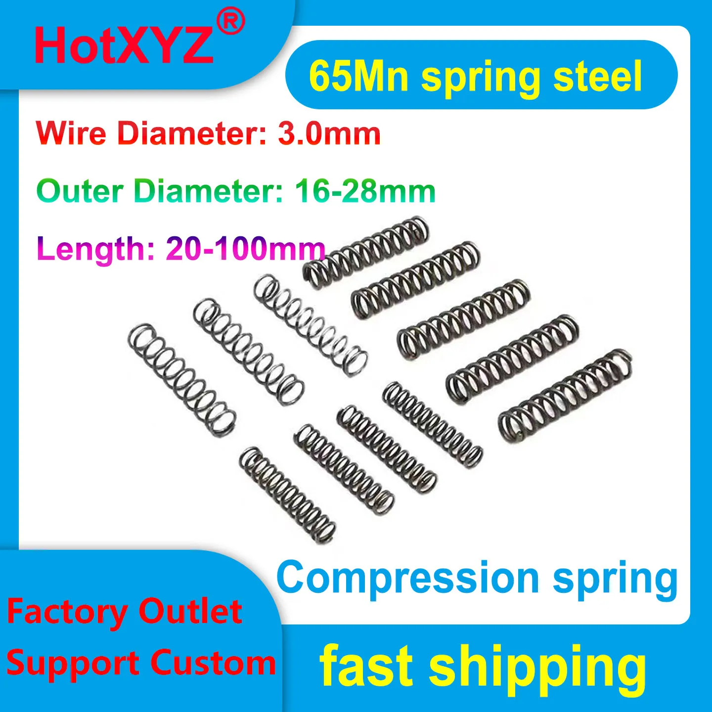 High Elasticity 3.0mm Wire Diameter Spring Steel Compression Springs (2-Pack)