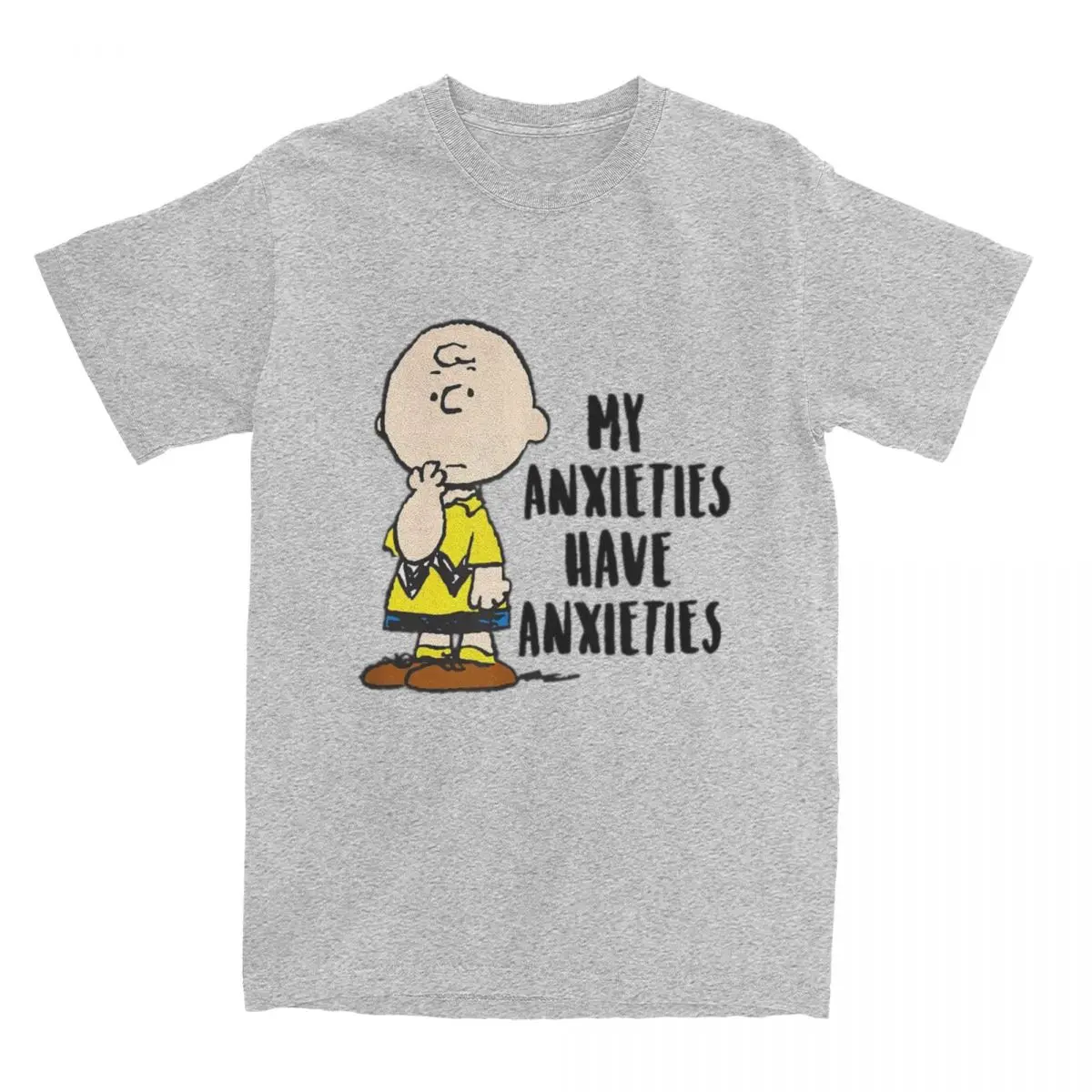 thumbnail image 1 of Camiseta de algodón para hombre de Peanuts, Charlie Brown, Mis ansiedades, Tengo ansiedades, Snoopy, Camiseta de cuello redondo, Camiseta de manga corta, 1 of 5