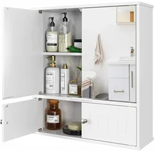 

Bathroom Mirror Cabinet Mirrored Bath Cupboard 4 Door 3 Shelves Wall Mounted Shaving Vanity Storage Unit with Shelf Furniture