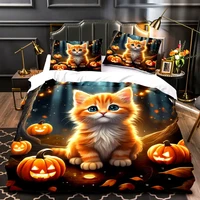 Ensemble de housse de couette chat mignon 3 pièces, housse de couette imprimée numérique 3D, ensemble de literie doux et confortable et respirant pour chambre à coucher, dortoir 3