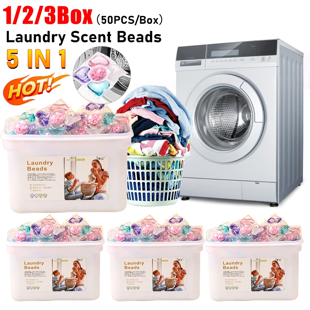 Multi-purpose Detergent 5 in 1 Detergent Liquid Capsule Ball Laundry Scent Fragrance Beads 50-150Pcs for Home Dormitory