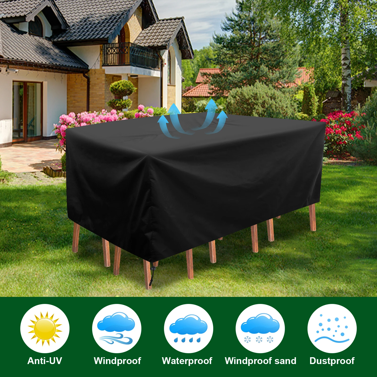 Patio Furniture Cover Oxford Cloth Waterproof Dining Set Cover Rectangular Tear Resistant Outdoor Garden Furniture Protector
