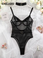 CHILLGIO Mesh Bodysuits Women Sexy Fashion Transparent Combination Catsuits Bodycon Chic Jumpsuits Slim Strappy Rompers Lingerie