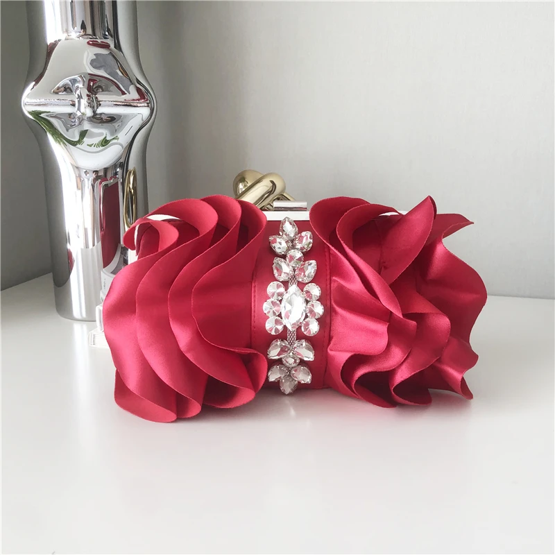

Fashion Ladies Evening Clutch Chain Bag Luxury Silk Wedding Party Clutch Handbag For Woman Rhinestone Bridal Dress Purse