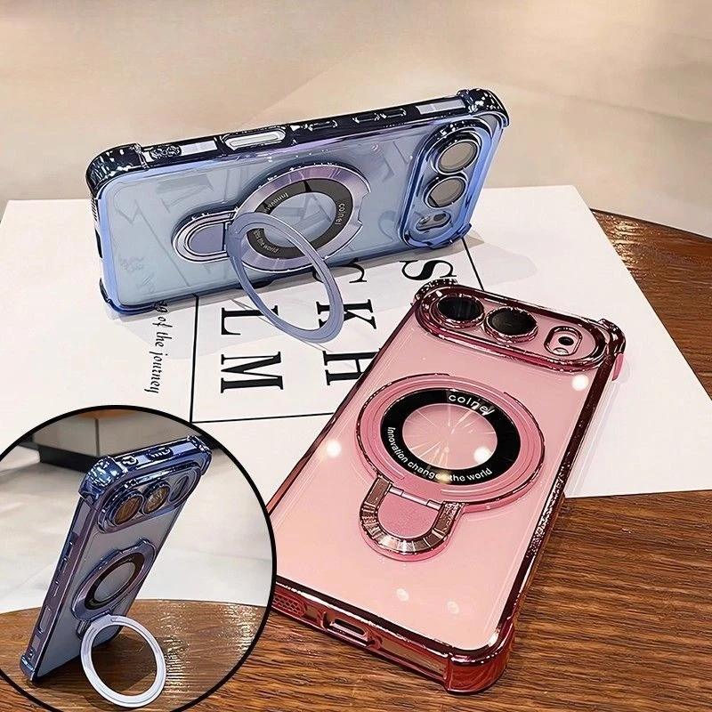 Shockproof Magnetic Bracket Phone Case with Stand - Clear Soft Silicone Drop Protection Cover