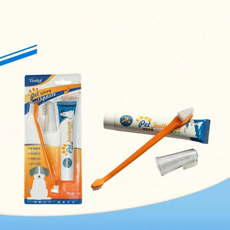 Pet Toothbrush Toothpaste Set Dog Cat Dental Oral Cleaner Puppy Kitten Gel Toothpaste Cleaning Tooth Set Pet Grooming pet toothbrush set