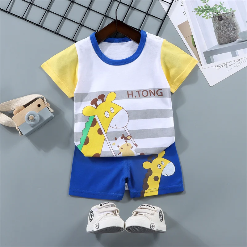 Baby Sets Girls Boy Shorts Clothes Cartoon Print Outfits Child Toddler T-shirt +pants  New Pure Cotton Type A Summer Comfortable