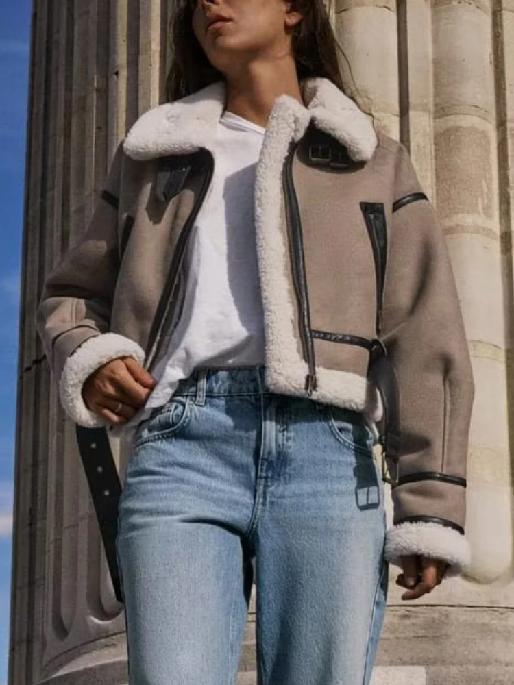 317907-2b5bba.jpg Sa4aaf184d8c1461288461f26f9e8f2754 Women's Faux Fur Short Jacket Coat Fall Winter Metal Buckles Lapel Long Sleeves Faux Shearling Lining Jacket Warm Outerwear Mallzona