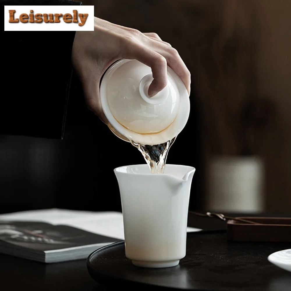 140ml Iced Jade Porcelain Gaiwan Linglong Three Talent Tea Tureen Japanese Tea Making Cover Bowl for Tea Supplies Collection