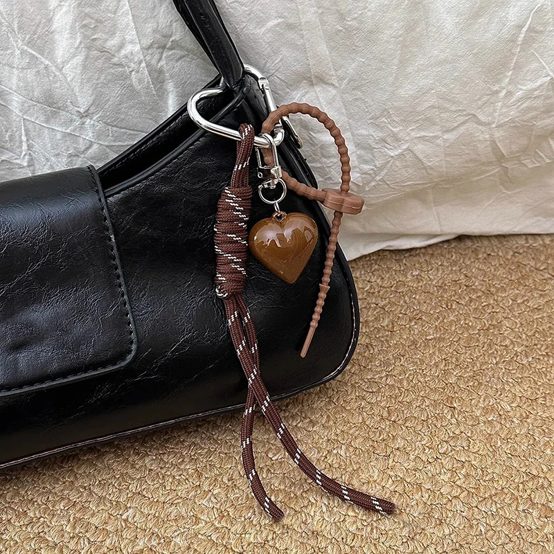 Fashion Creative Retro Heart Bag Pendant Mobile Phone Lanyard Colorful Braided Rope Keychain Pendant Decor Accessories