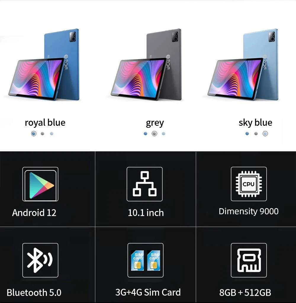 글로벌 버전 안드로이드 12 태블릿, 10.1 인치, 8GB RAM, 512GB ROM, 10 코어, 3G, 4G LTE 인터넷, 2.4G, 5G, WiFi, GPS 잠금 해제