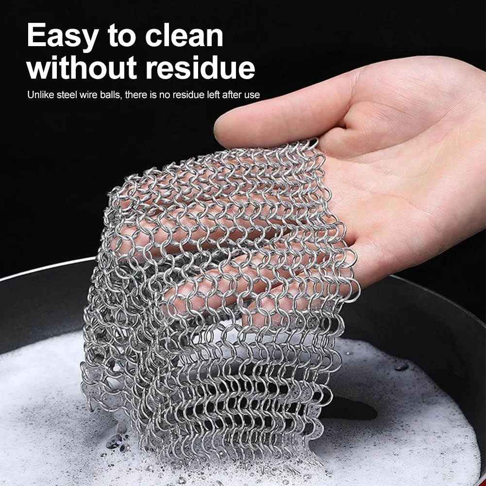 316 Stainless Steel Cast Iron Cleaner Chain Mail Scrubber Brush Pan Net Home Cookware Kitchen Tool Clean Kitchen Small Items 6