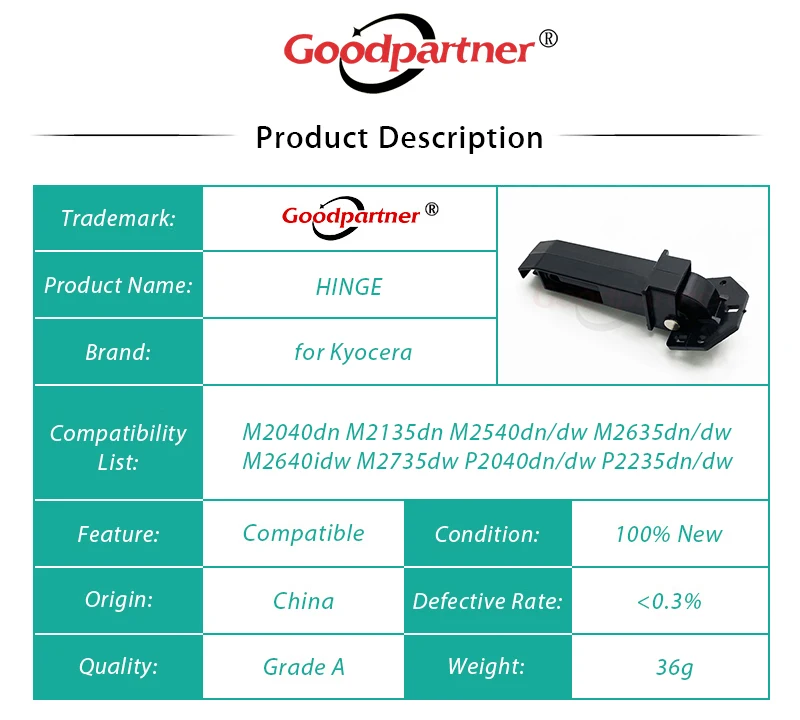 Dobradiça Baixa para Kyocera M2040 M2135 M2540 M2635 M2640 M2735 P2040 P2040 P2040 P5021 M5026 10x - Imagem 6