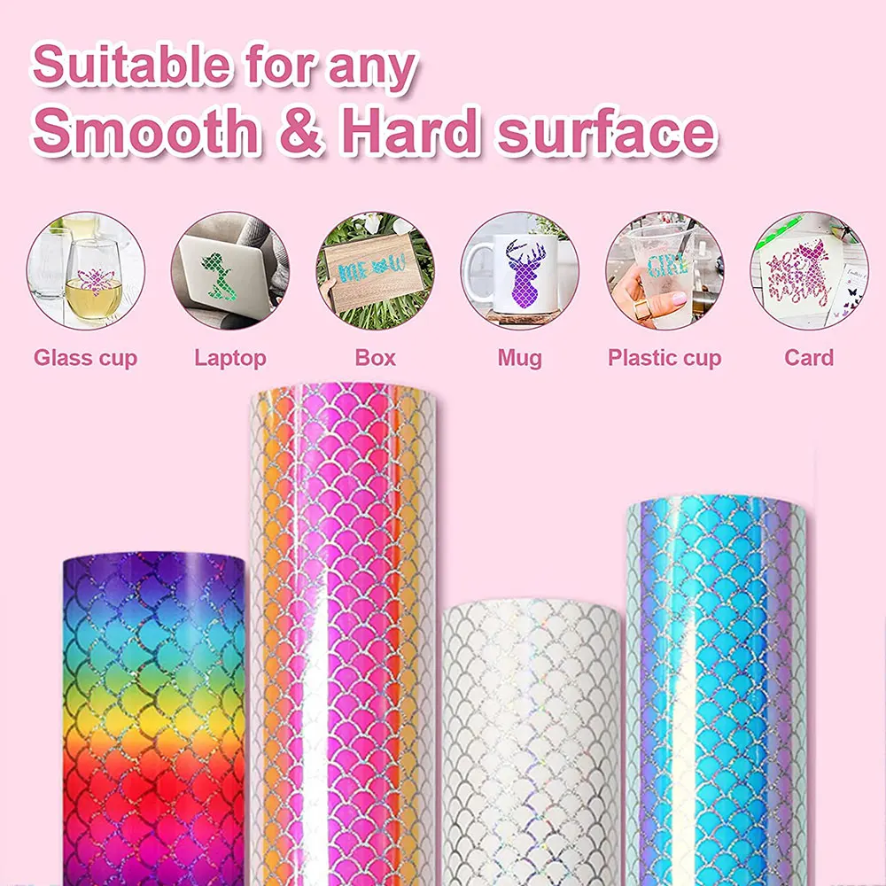 12x10 Inch Holographic Opal Chrome Vinyl 4 Sheets Permanent Adhesive Film for Cameo DIY Craft Cups Glass Decor & Party Stickers