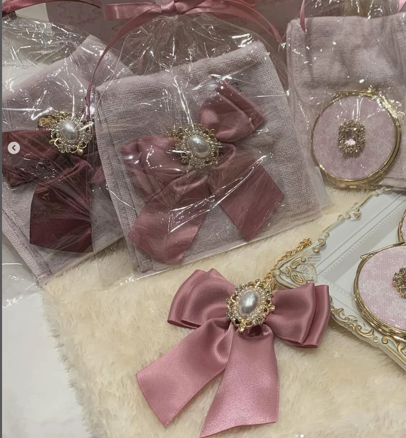 Japanese Retro Ribbon Bowknot Bag Pendant Hanging Ornament Keychain Car Decoration Women Girls Keyring Bag Charms