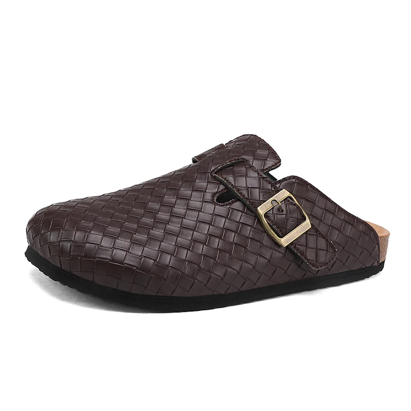 Summer Unisex Adjustable Cork Slippers Men Leather Slides Slippers Black Brown Cover Toe Slipper Dropshipping — view 6