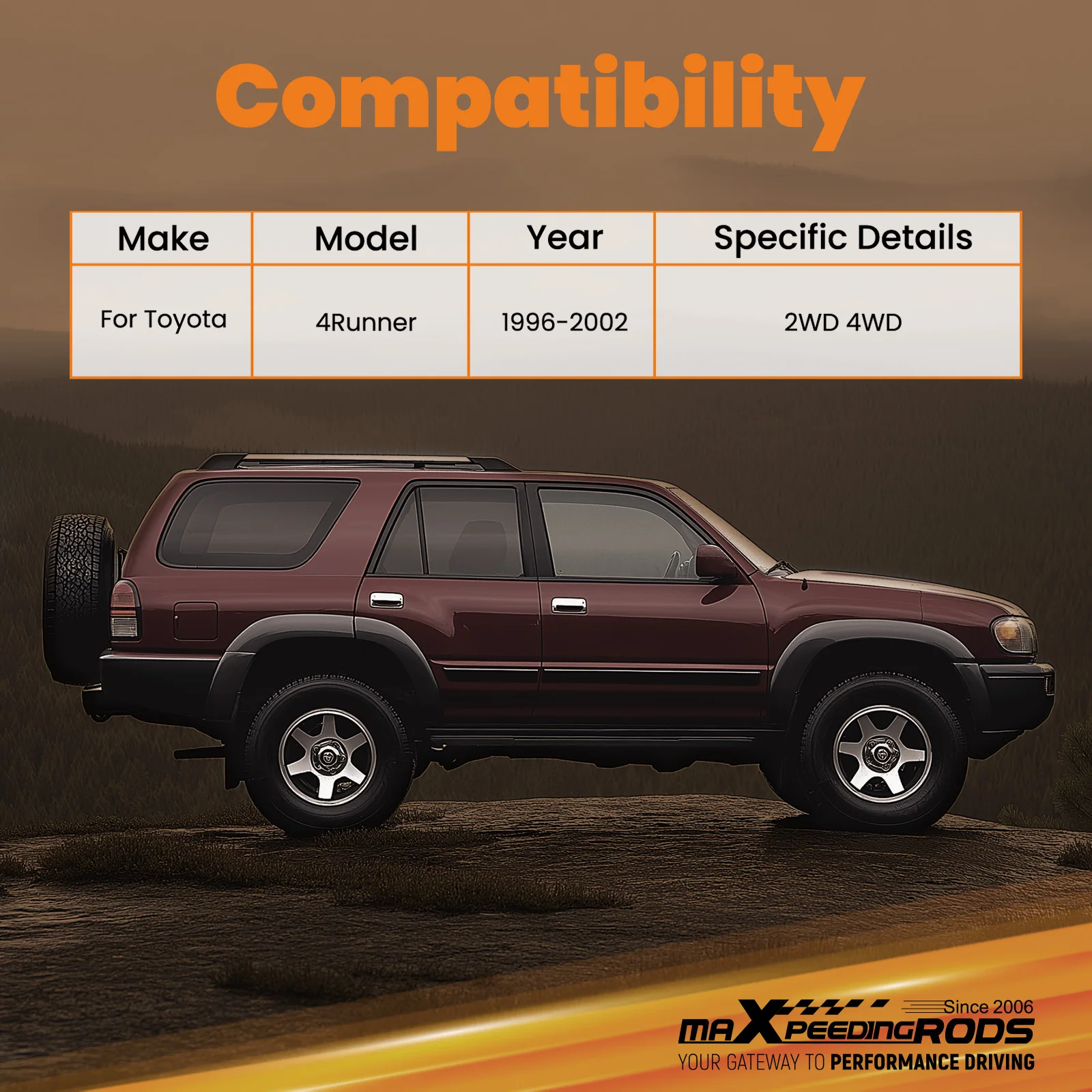 2-4" Leveling Lift Kit For 1996-2002 Toyota 4Runner - Rear Upper/Lower Control Arms & Track Bar