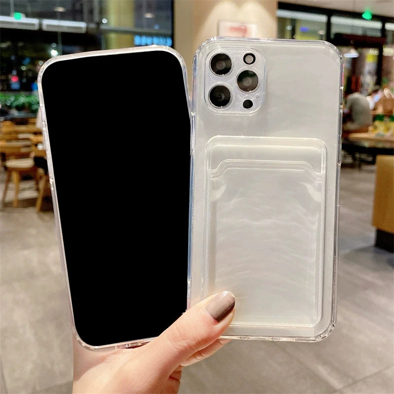 Durable Transparent Phone Case with Card Slot and Photo Pocket - Shockproof Design