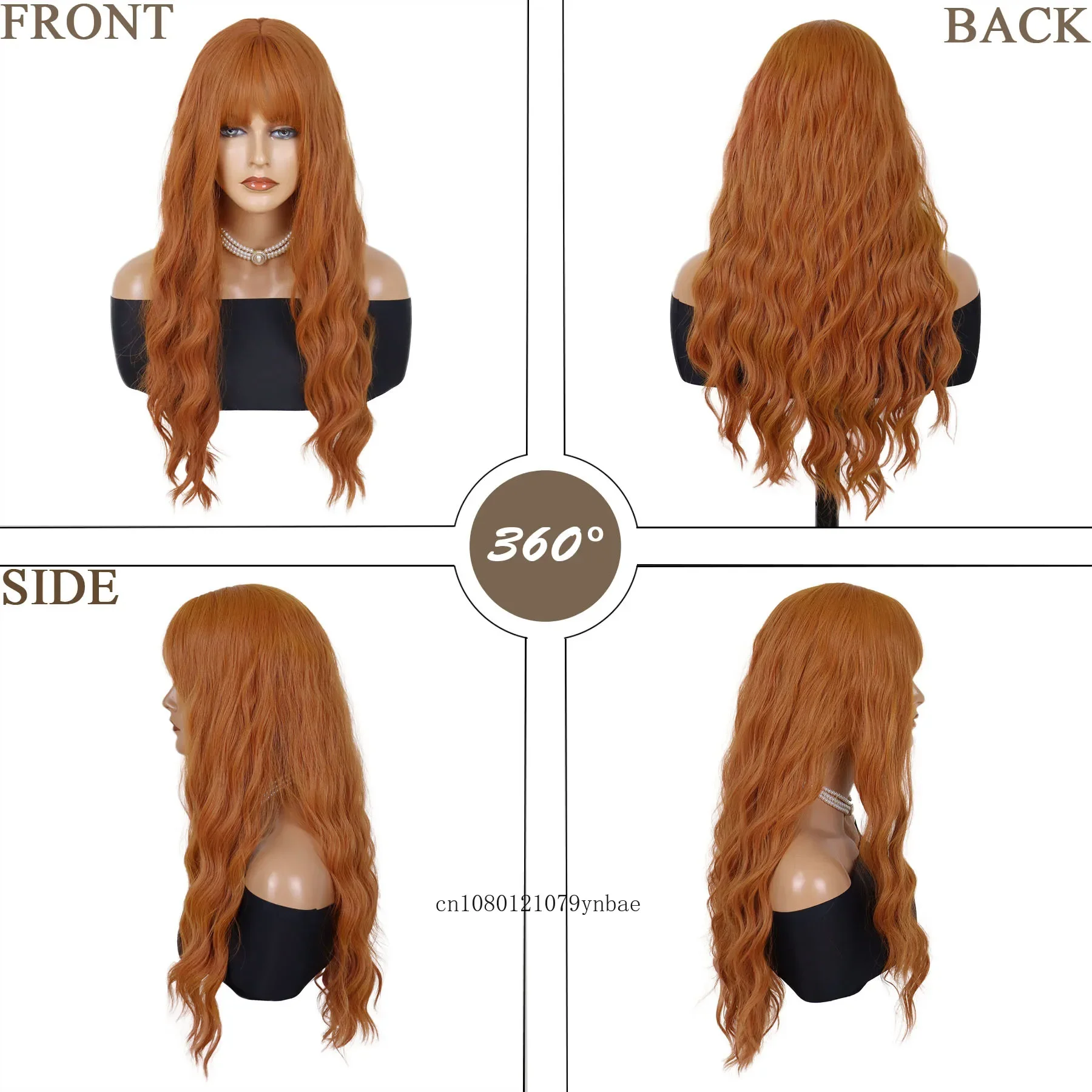 Synthetic Long Water Wavy Wig with Bangs for Women Lady Anime Orange Lolita Wigs Costume Halloween Cosplay Party Heat Resistant