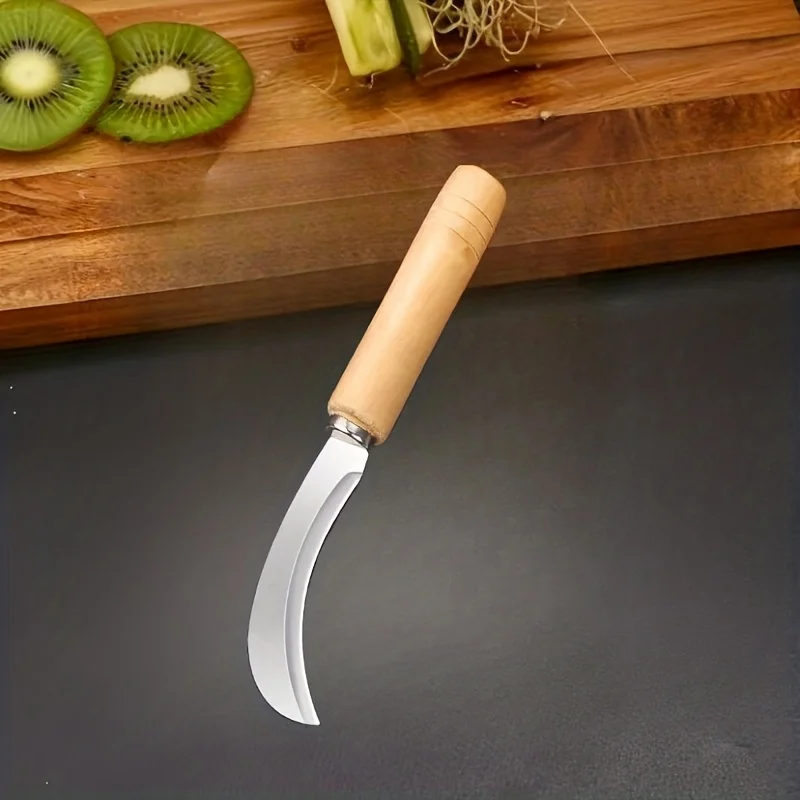 Curved Stainless Steel tool with Wooden Handle,2-in-1 Tool for Summer Garden Weeding,Ideal for Outdoor Yard Use