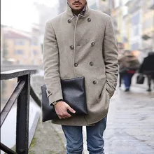 

2022 Slim fit big button men's clothing British men's mid-length long-sleeved woolen coat autumn and winter woolen coat trend