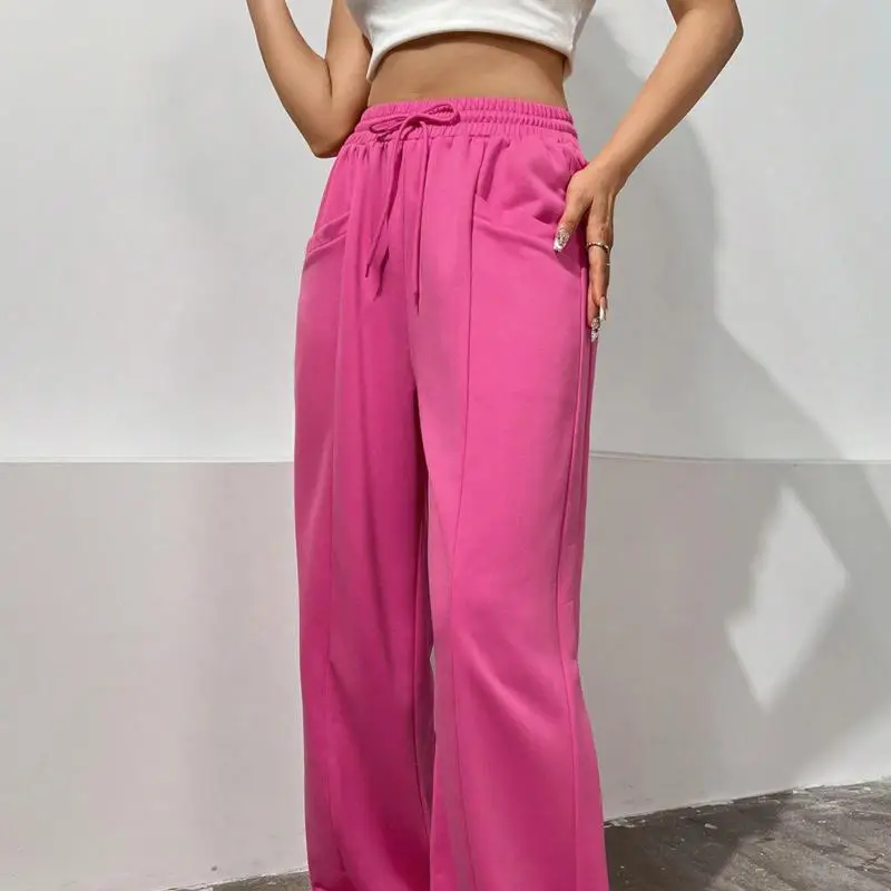 2024 New American Women's Loose Thin Straight Leg Sports Pants High Waist Wide Leg Sagging Casual Pants