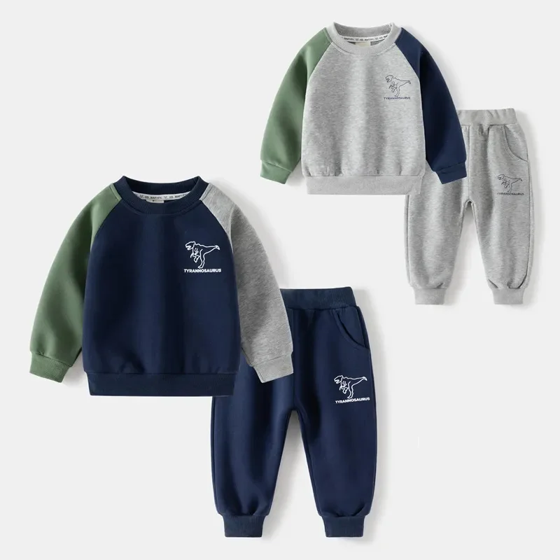 

Adorable 2-Piece Toddler Boy S Outfit with Contrast Color Top and Relaxation Pants - Perfect for Adolescent Infants From2-9T