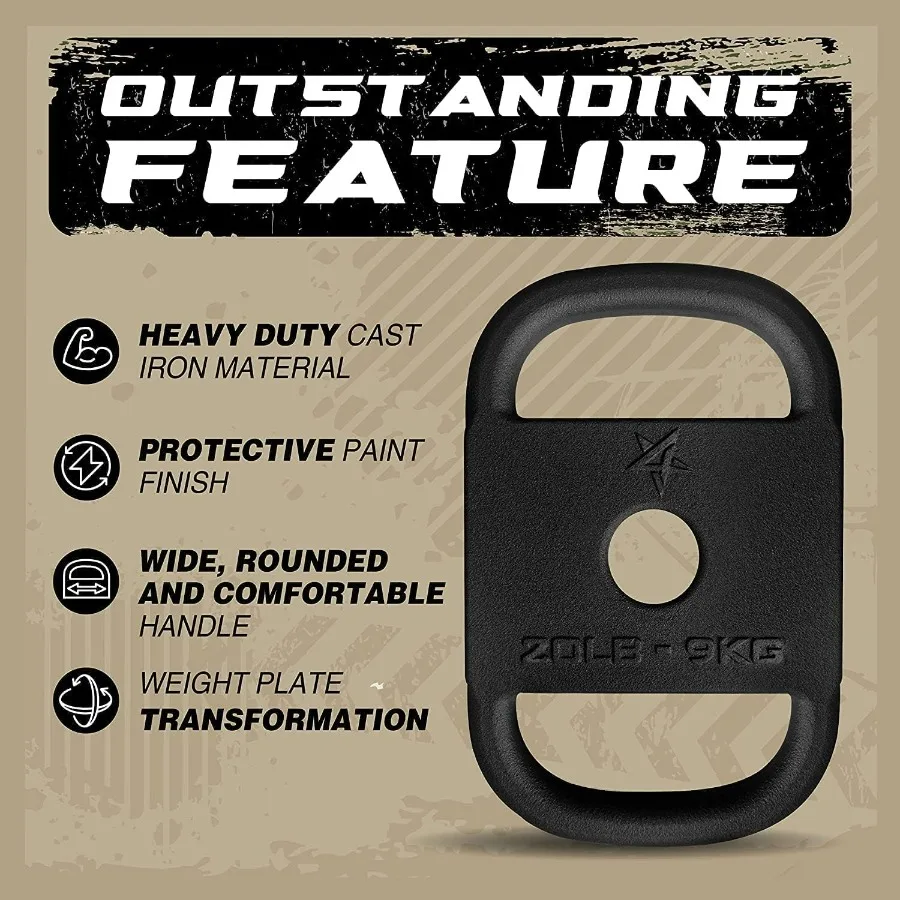 Cast Iron Rucking Weight with 2" Center Hole, Training Weight Plate with Upgraded Rounded Handle for Weighted Walking, Lifting,