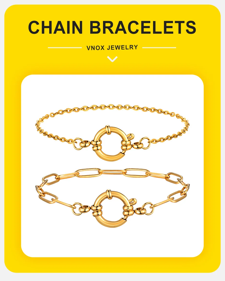 Vnox Quadratische Kettenarmbänder für Damen, goldfarben, runde Blasenschnalle aus Edelstahl, modische klassische Armbänder, Schmuck, wie – Detail 2