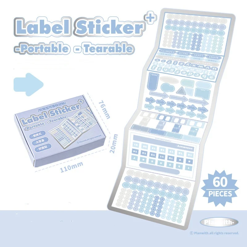 

60piece/set Multi-pattern Label Sticker Gradient Color Number Letter Arrow Shape Stationery Sticker Scrapbook Journal Sticker
