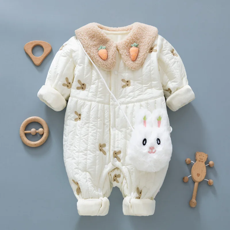 2PCS MILANCEL 2024 Winter Baby Clothes Newborn Romper 0 2Y Infant Girls Embroidered Bunny Padded Cotton