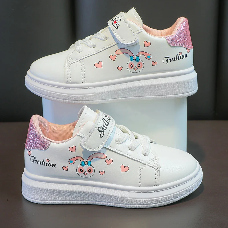 Girls' White Shoes Spring Children Anti-skid Leather Shoes Solid Soles Children's Shallow Mouth Sport Shoes Size 26-37 2
