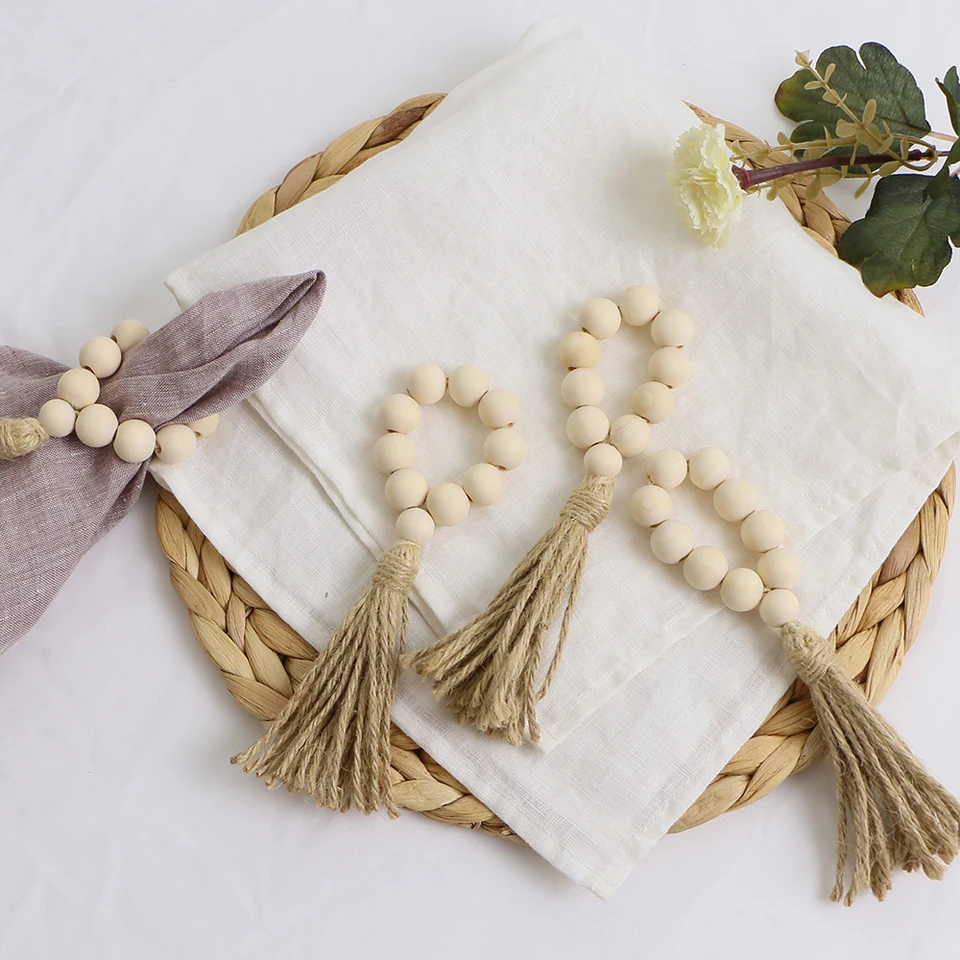 12 Portatovaglioli In Legno Naturale Con Nappe – Elastici, Per Matrimonio, Natale, Decorazione Tavola