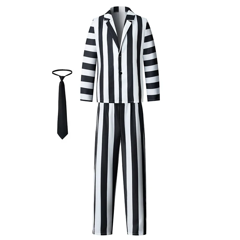Explosive Hades Master Beetle Juice Beetle Juice 2 Adult Black and White Pattern role playing costume