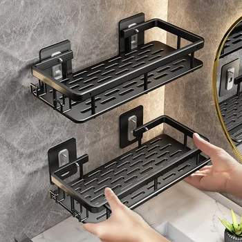 Scaffale rettangolare ad angolo sospeso a parete Mensola da bagno Porta asciugamani Scaffali Porta shampoo per doccia a parete Senza ripiano per trapano Treppiede 1