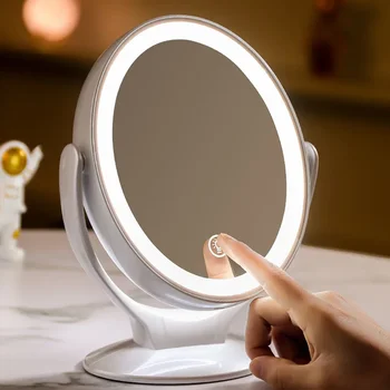 Specchio per il trucco con luce, specchio ingranditore bifacciale 1X/7X, ricaricabile tramite USB, 360 °   Specchio LED girevole indipendente 1