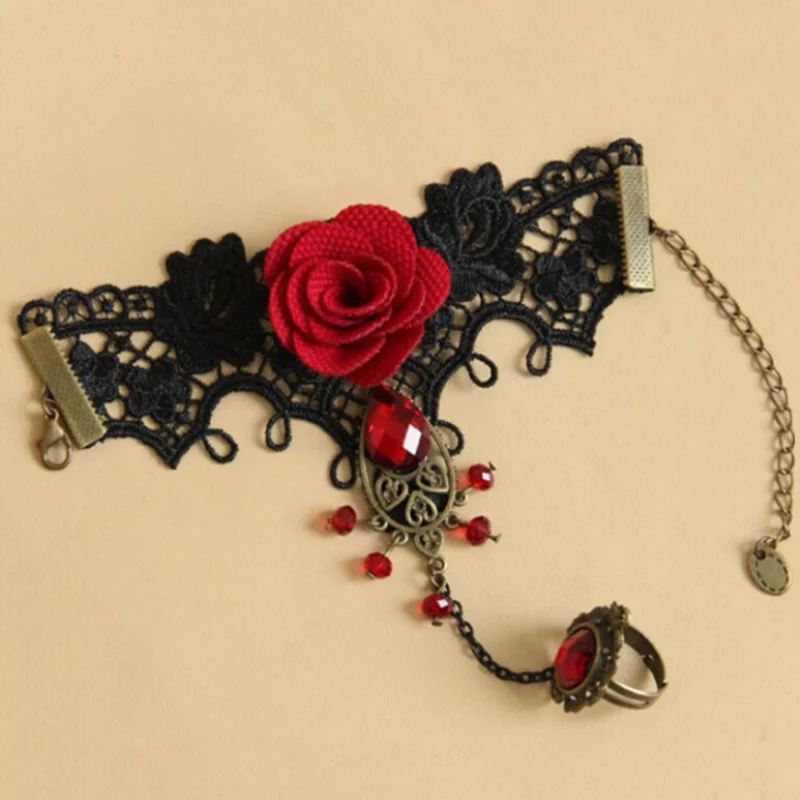 Halloween Women Rose Bracelets Steampunk Gothic Style Lace Bracelet Vampire Black Cosplay Costume Prop Ladies Bangles Jewelry - Image 2