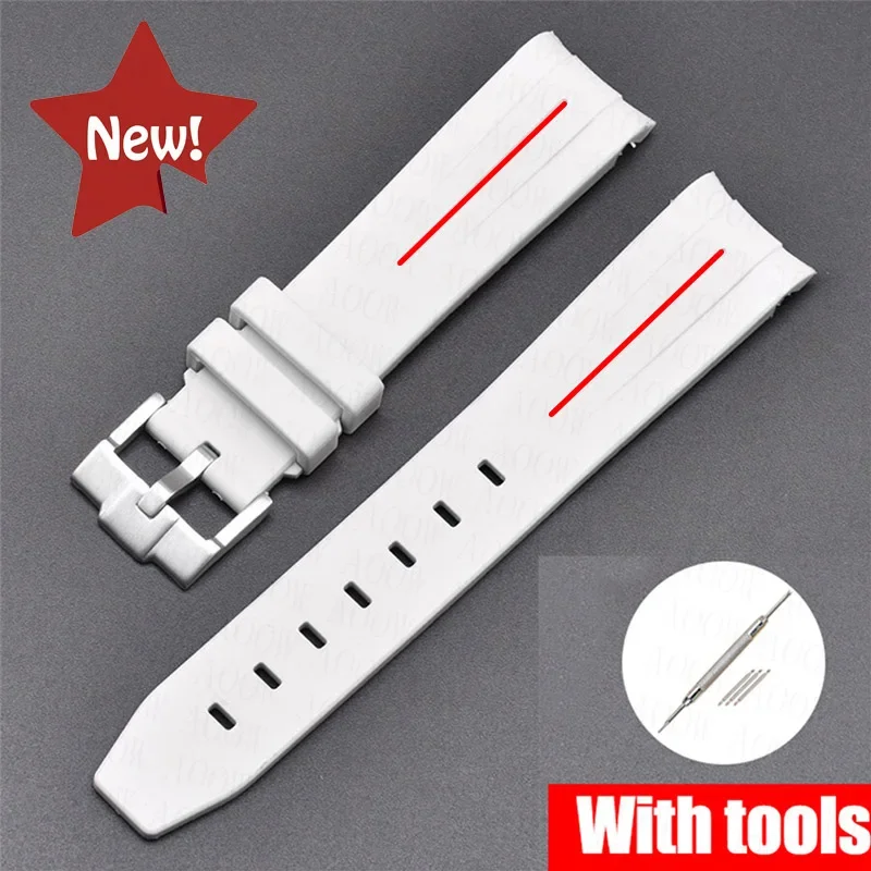 Curved End Silicone Sport Watch Band - Soft Rubber Strap 20mm