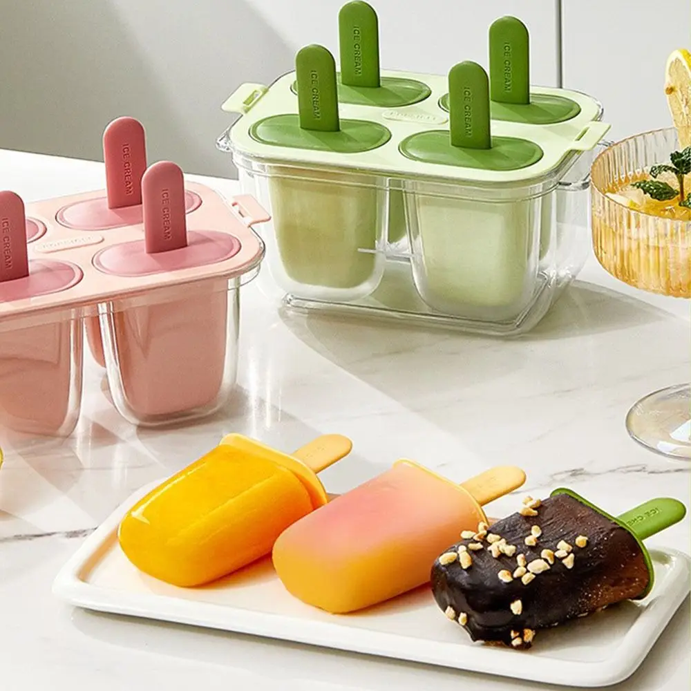 Ice Making Container Easy to Demold Ice Cream Mold Set with Stick DIY Cream Maker Handmade Food-Grade Popsicle Molds Kids
