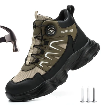 Bottone di rotazione Stivali antinfortunistici da lavoro Uomo Scarpe da lavoro con punta in acciaio Anti-smash Anti-puntura Scarpe antinfortunistiche protettive da uomo Taglia 47 48