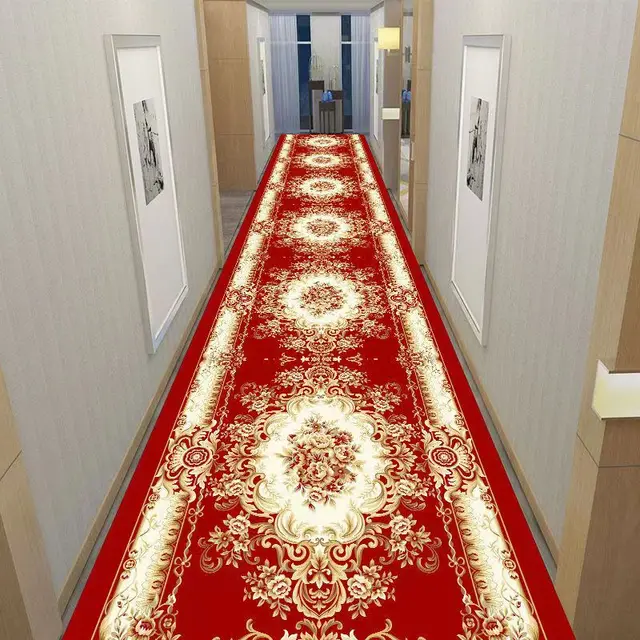 Classical Burgundy Luxury Long Lobby Carpets Area Rug Stairway Hallway Decor Corridor Aisle Party Wedding Casino Homestay